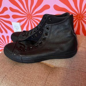 Black Leather Converse Shoes - Size 6.5 Men or 8.5 Women